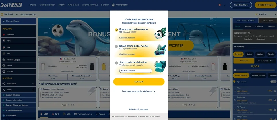 Choisissez le bonus de bienvenue Dolfwin